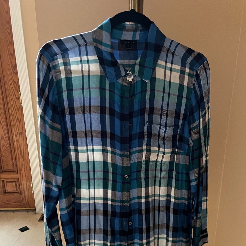 Talbots Plaid Button-down Tunic Blouse